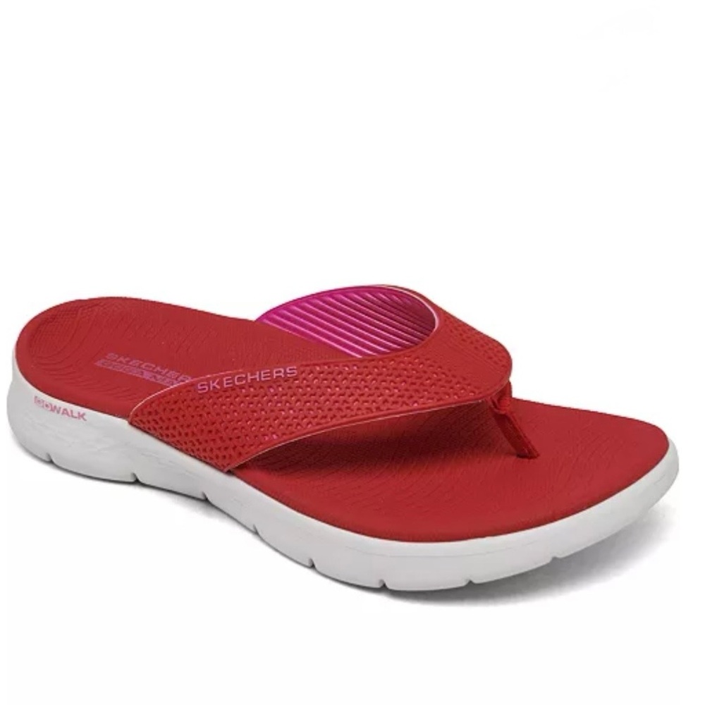 SKECHERS RED GO WALK FLEX THONG SANDAL - Picture 2 of 7